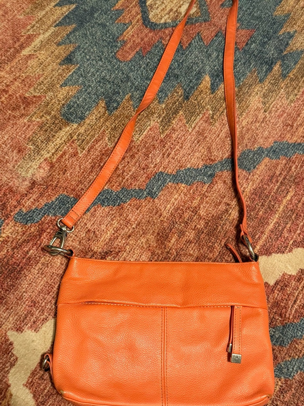 Tignanello Orange Pebbled Leather Crossbody Bag